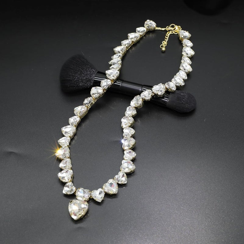 WEWE Crystal Rhinestone Choker Collar Necklace For Women Emerald Statement Piece Sparkly Colorful Crystal Neck Gold Chain Necklace - Image 2